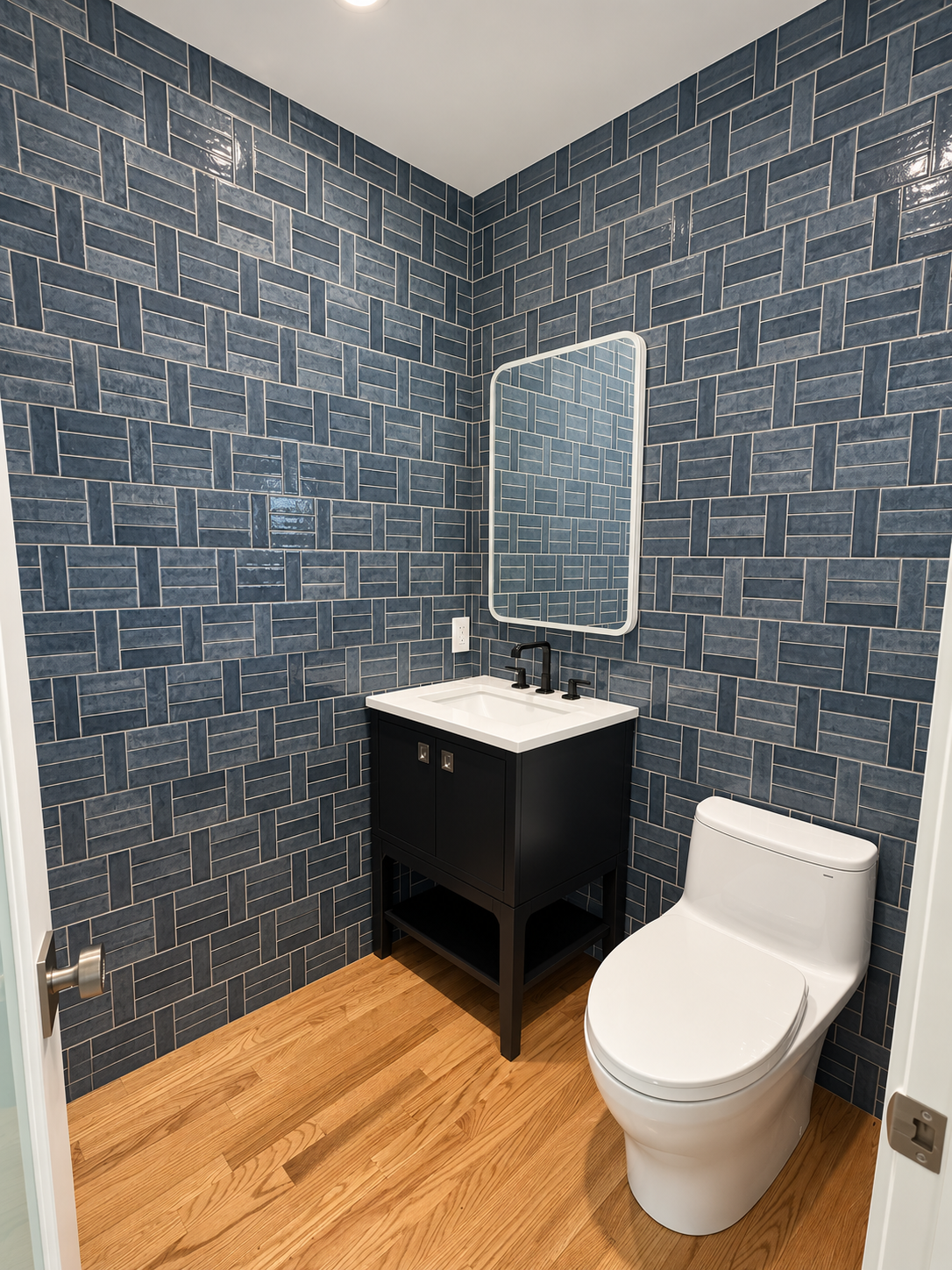 A Blue Tile Powder Room by TS Construction
